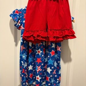 Red Ruffle Shorts with Patriotic Star Dress Set